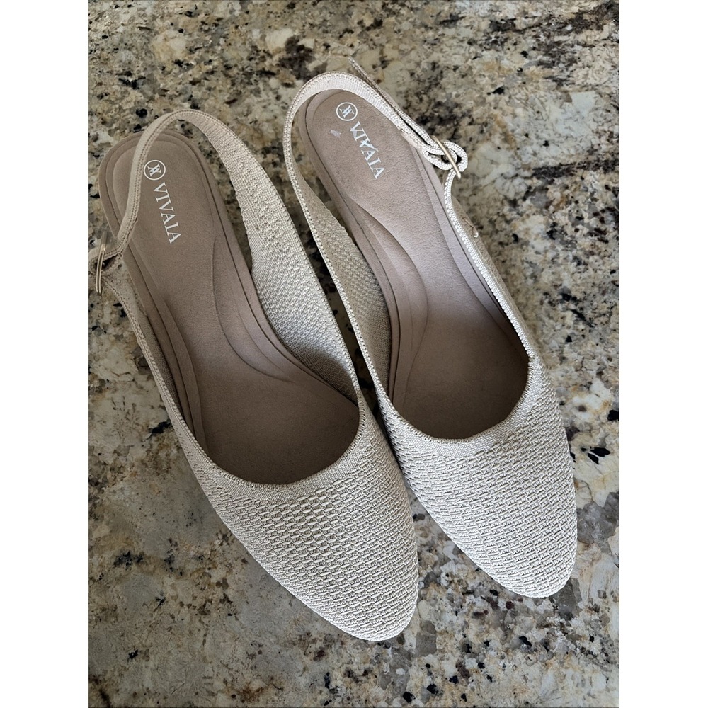 Vivaia Margot Slingback Wedge Womens Size 10 Beige Knit Cork‎ Sustainable Shoes